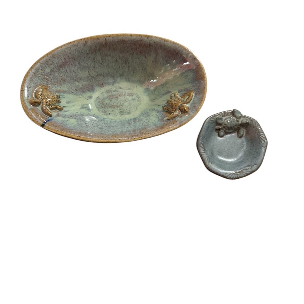 Korprick Seagrove NC Handmade Pottery Turtle Bowl And Dish.